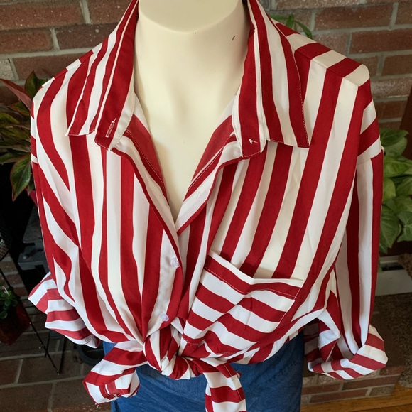 Silky red and white striped top - Picture 3 of 6
